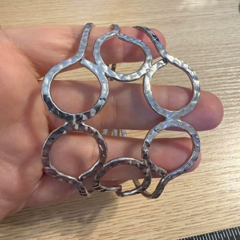 Hammered‎ Silver Tone Open Circle Geometric Statement Cuff Bracelet